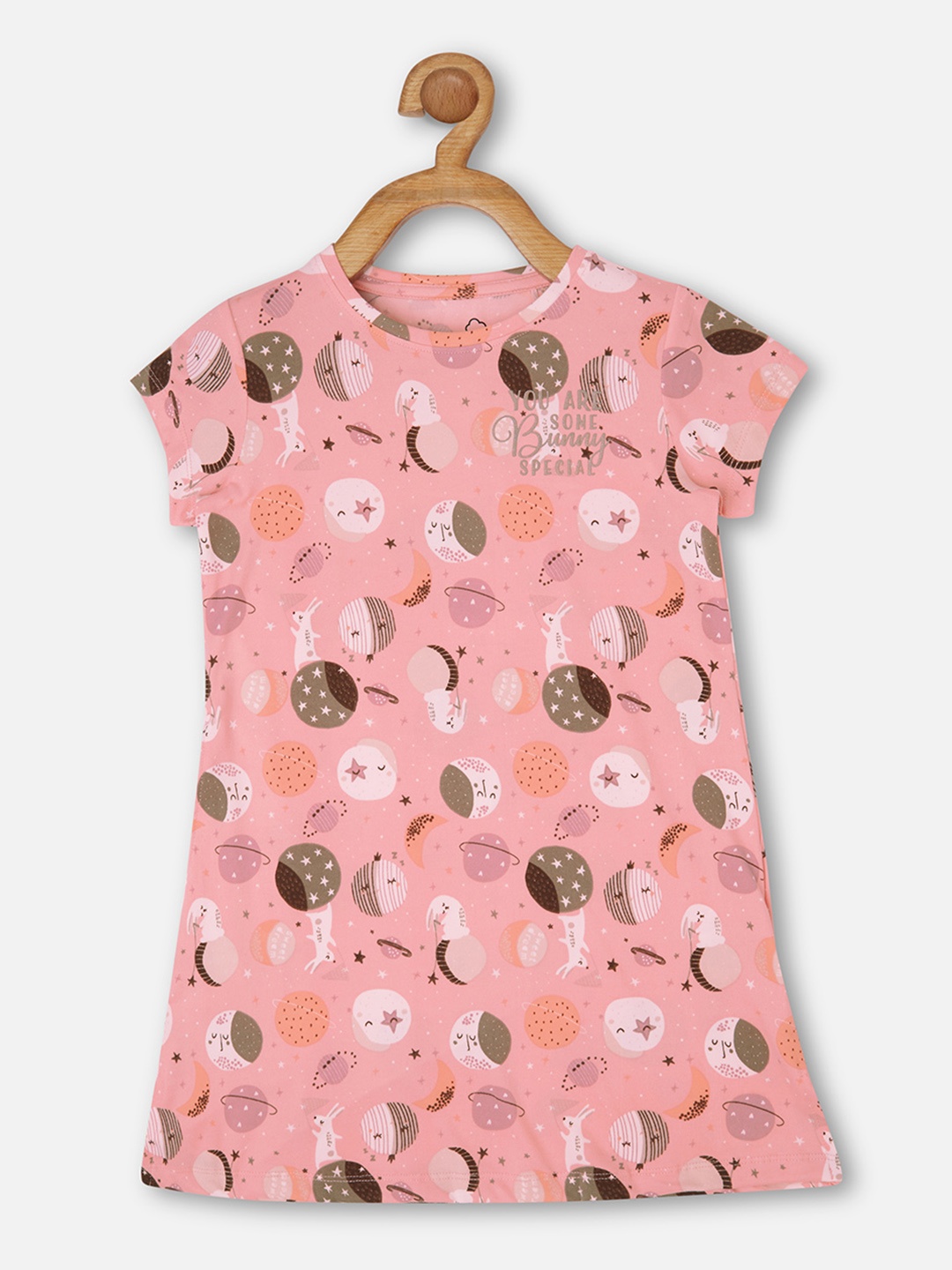 

Sweet Dreams Girls Pink & Green Graphic Printed T-shirt Nightdress