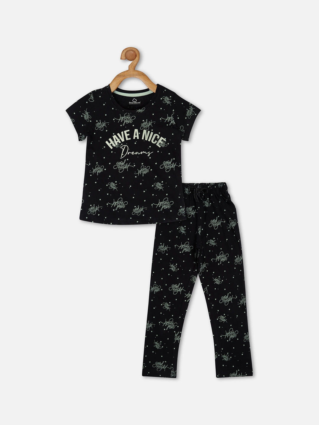 

Sweet Dreams Girls Black Printed Night Suit