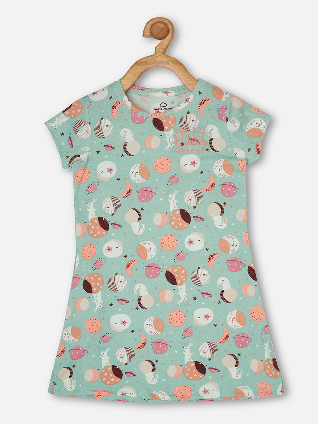 

Sweet Dreams Girls Green Printed T Shirt Nightdress