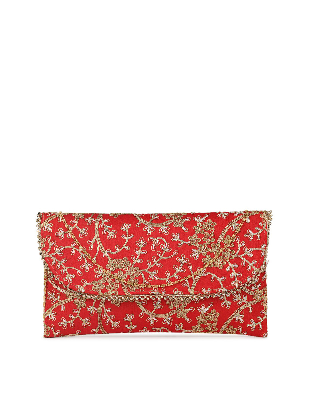 

gaura pakhi Red & Gold-Toned Embellished Envelope Clutch