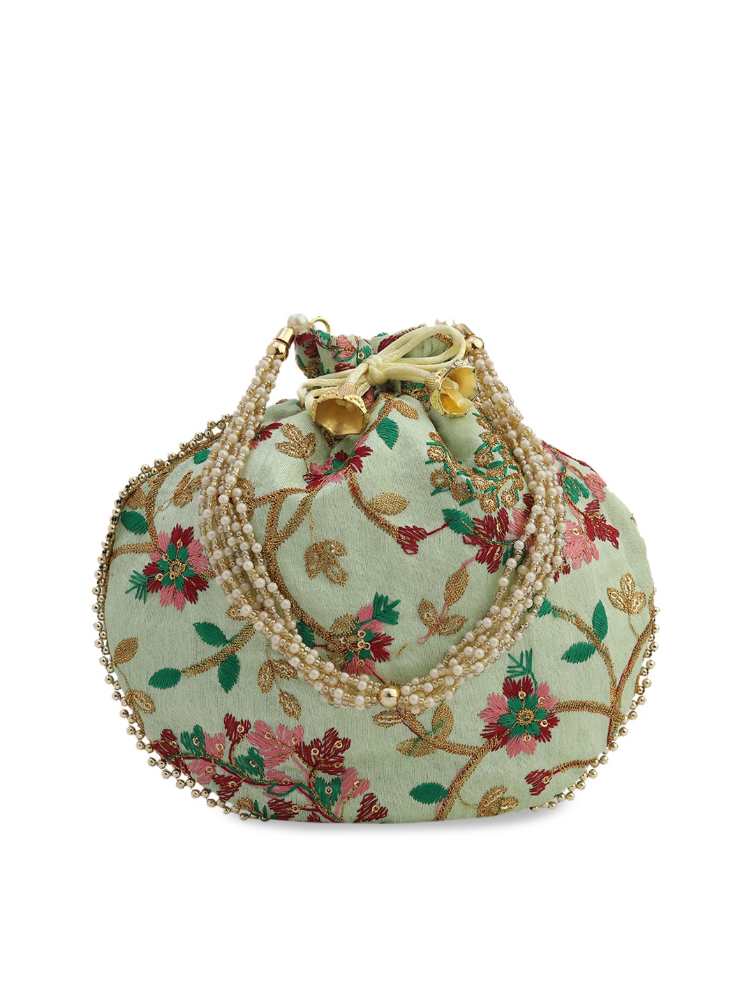 

gaura pakhi Sea Green & Gold-Toned Embellished Embroidered Potli Clutch