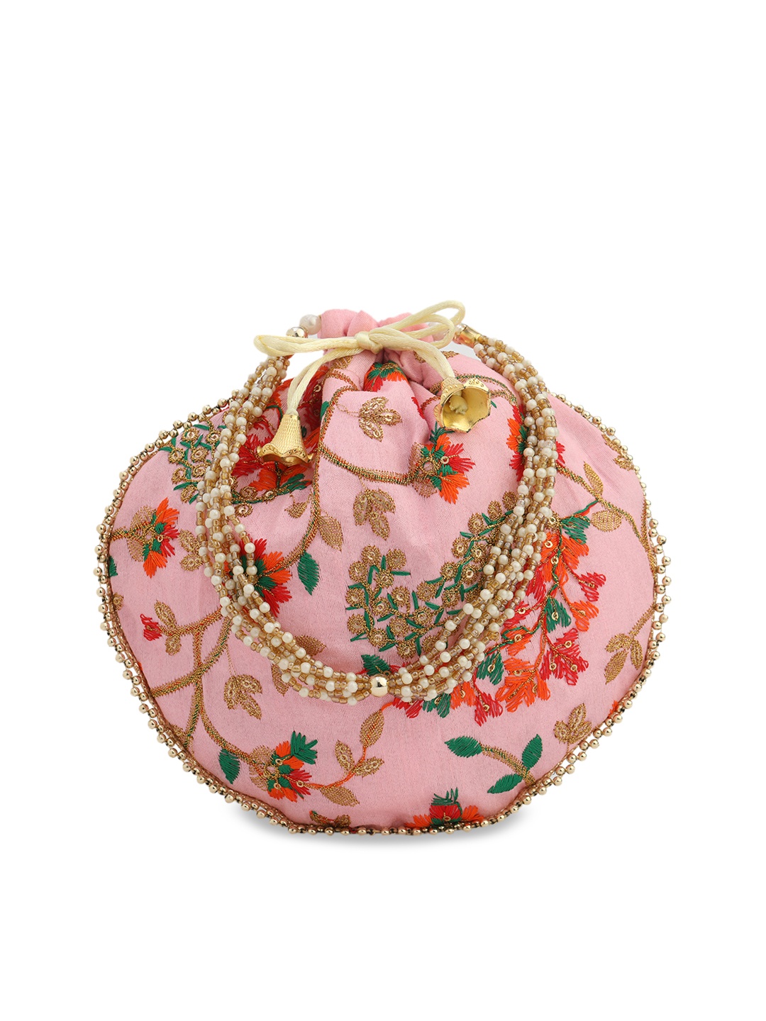 

gaura pakhi Pink & Green Embroidered Embellished Potli Clutch