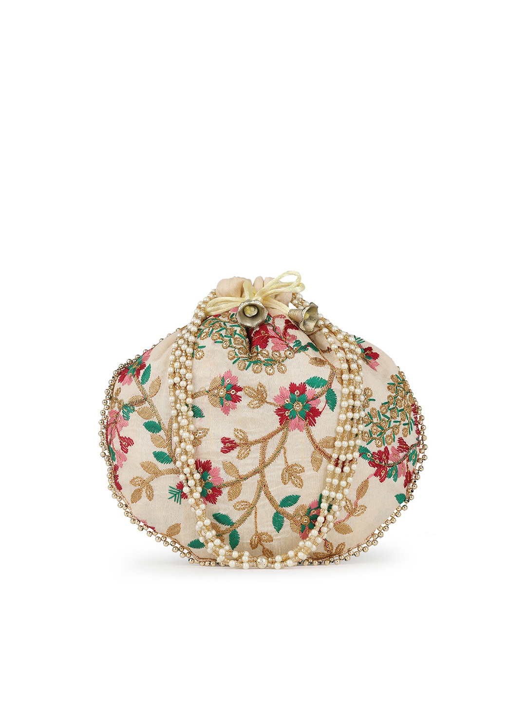 

gaura pakhi Women Off White Embellished Potli Clutch