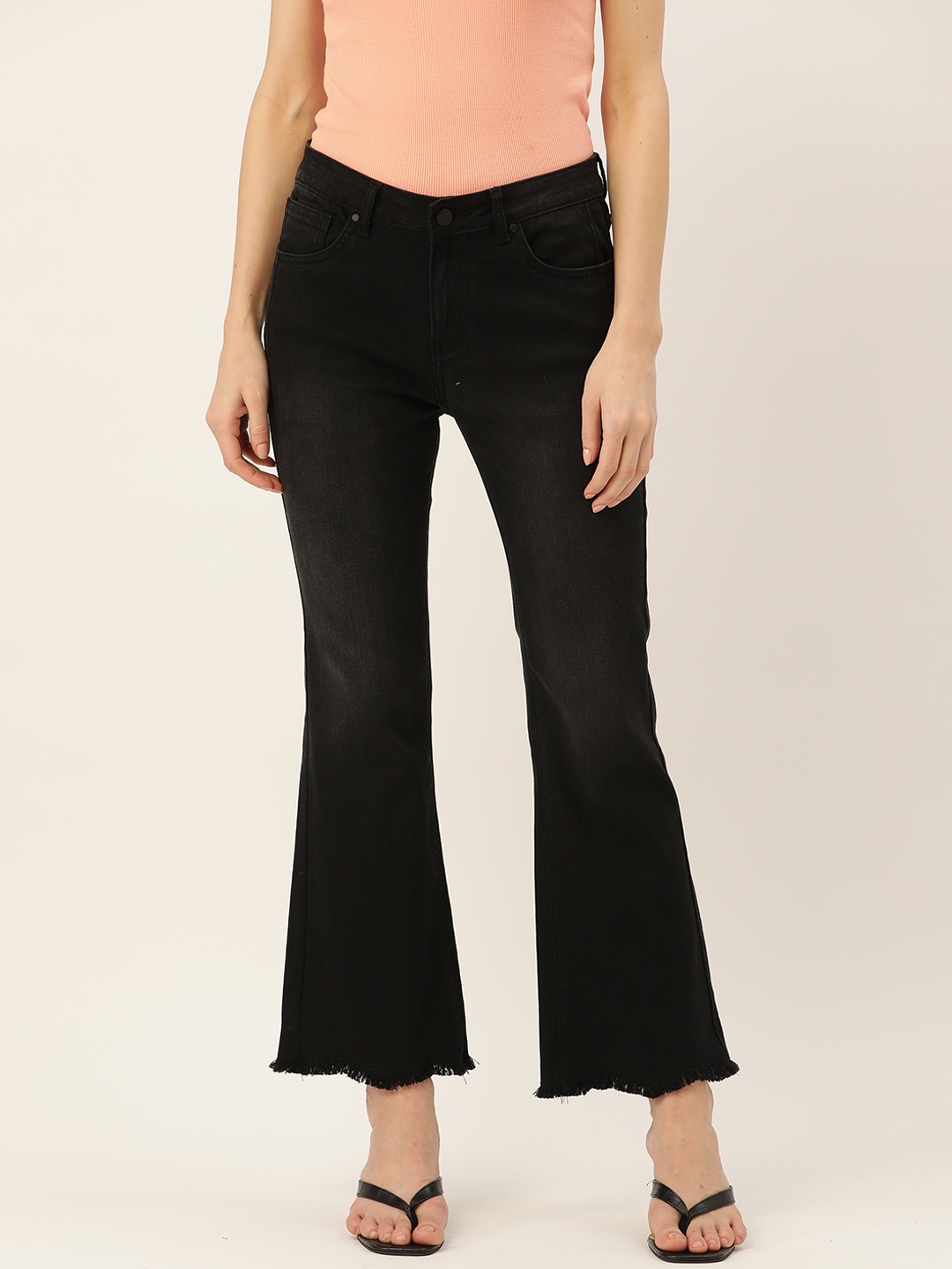 

Madame Women Black Flared Light Fade Stretchable Jeans