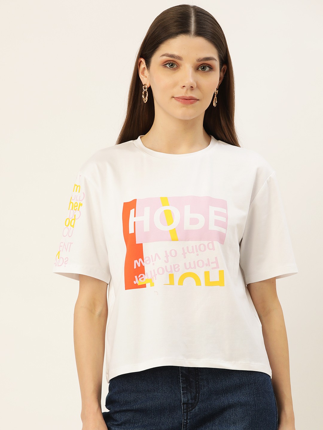 

Madame White Typography Printed T-shirt