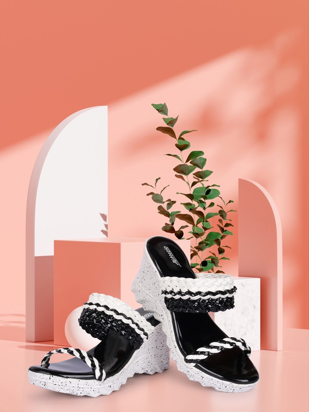 

Alishtezia Black & White Printed Wedge Heels