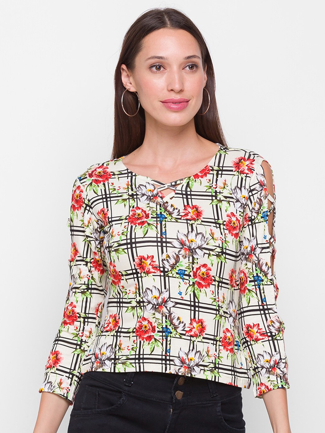 

Globus Yellow & Red Floral Print Top