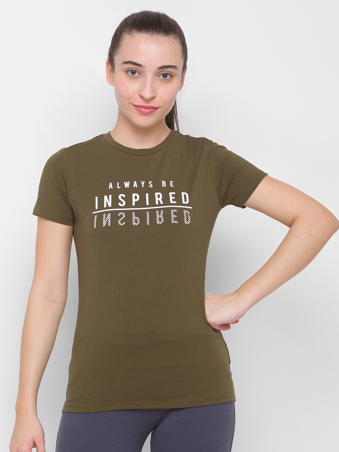 

Globus Women Olive Green Typography Printed T-shirt