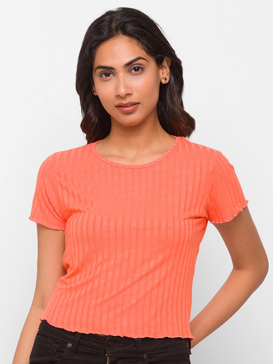 

Globus Women Coral Striped T-shirt