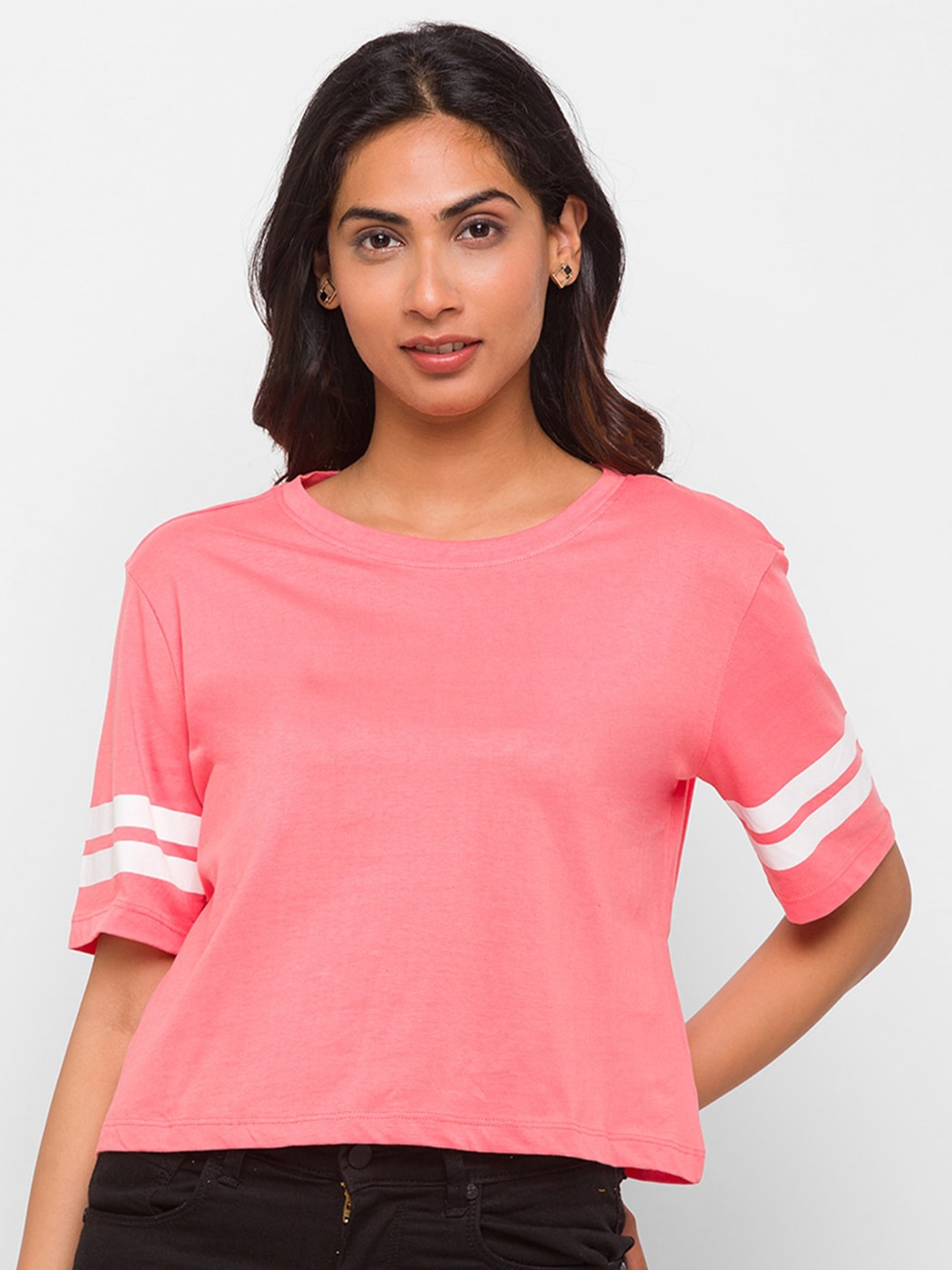 

Globus Women Pink Drop-Shoulder Sleeves Cotton T-shirt