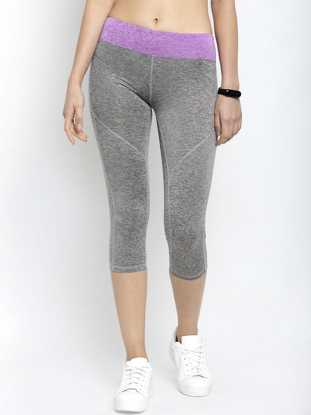 

Active Soul Women Grey & Purple Textured Skinny Fit Capris