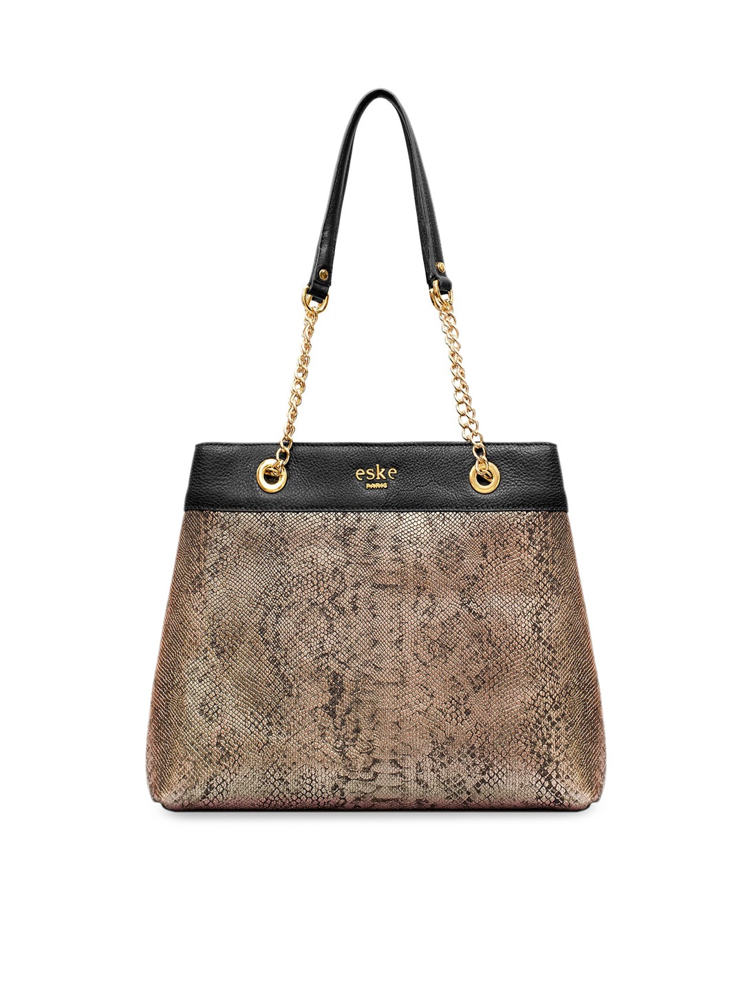 

Eske Black & Brown Textured Leather Structured Shoulder Bag