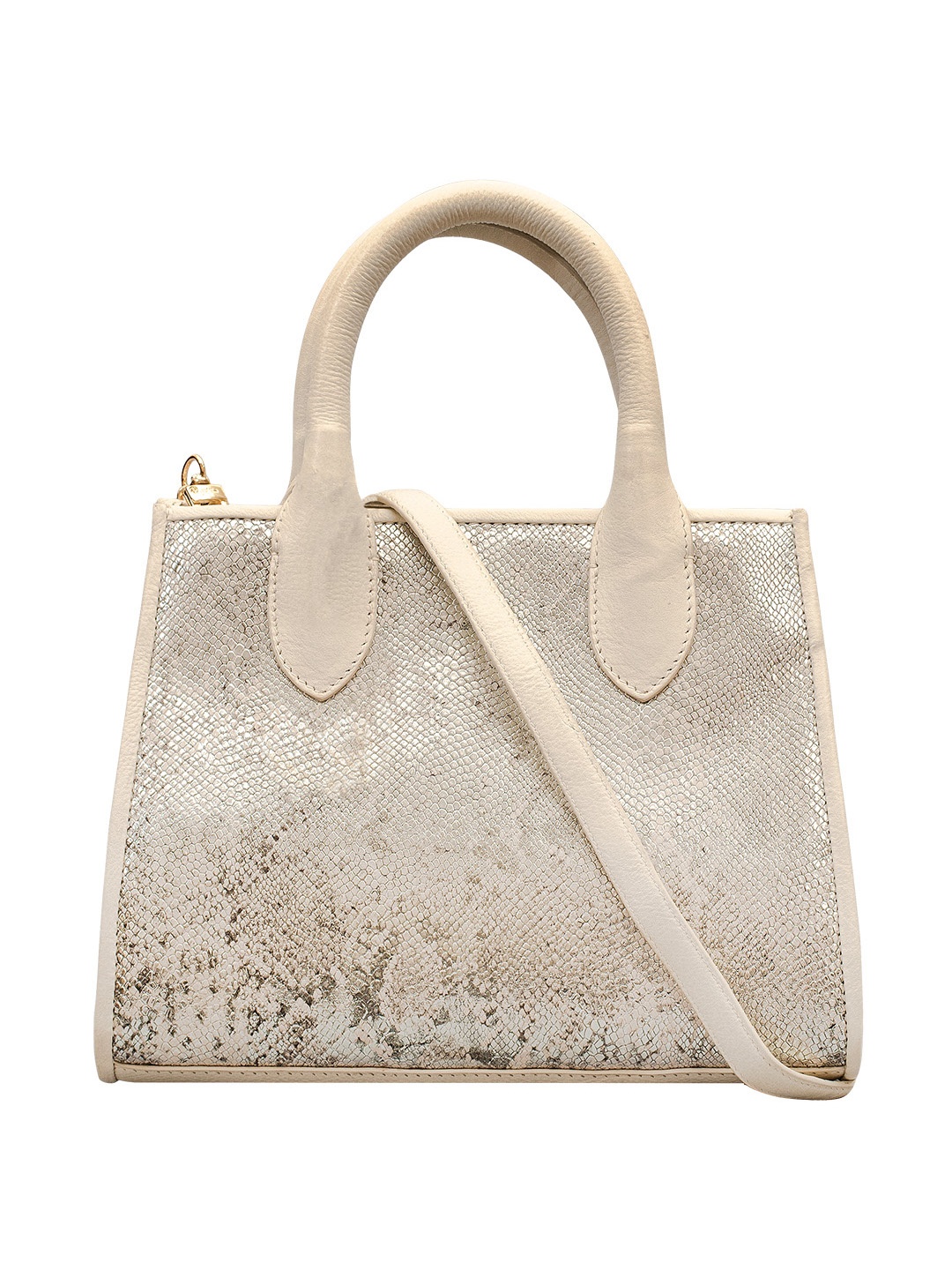 

Eske Cream-Coloured Animal Textured Leather Structured Handheld Bag