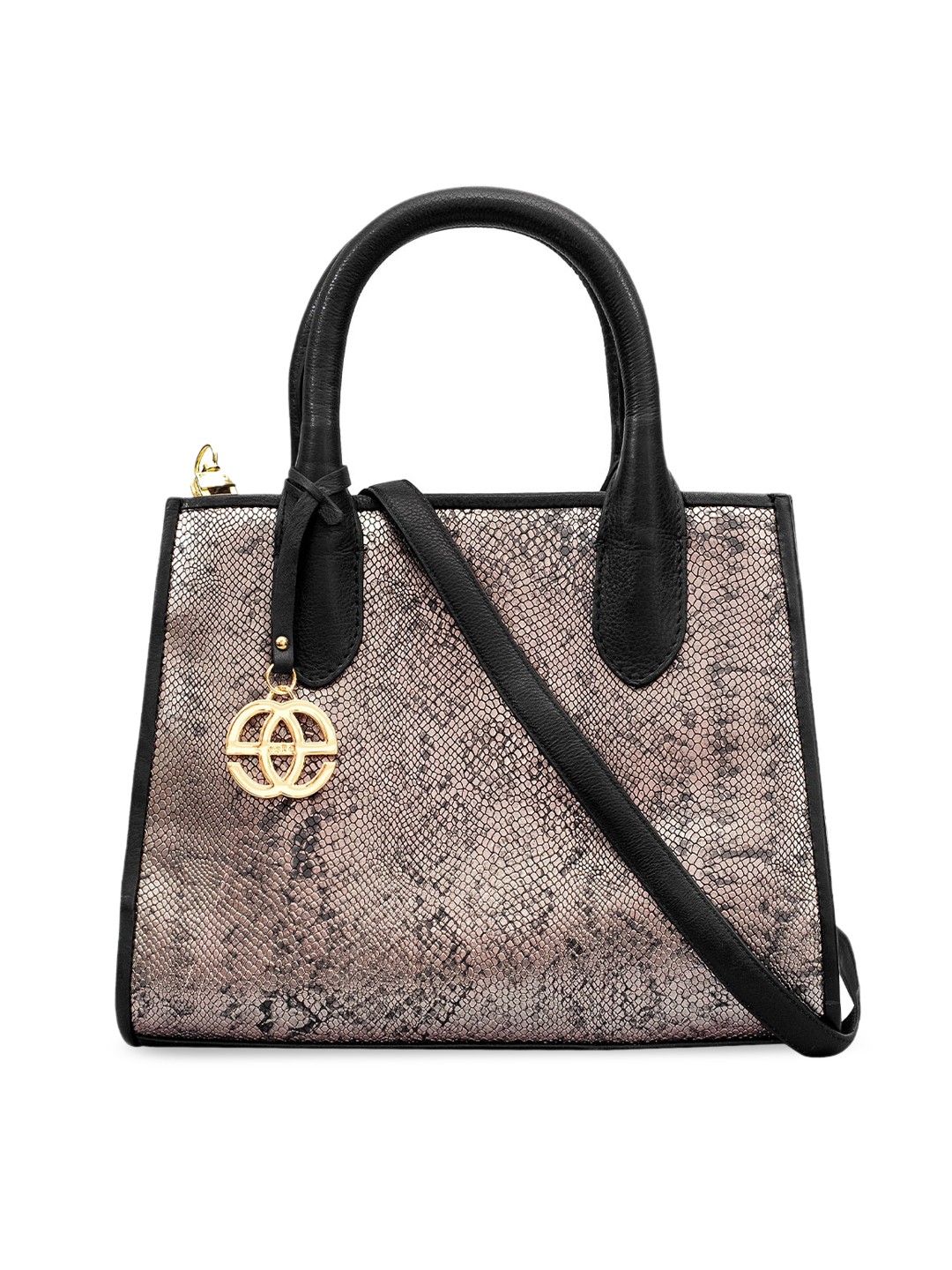 

Eske Black Animal Printed Leather Structured Handheld Bag