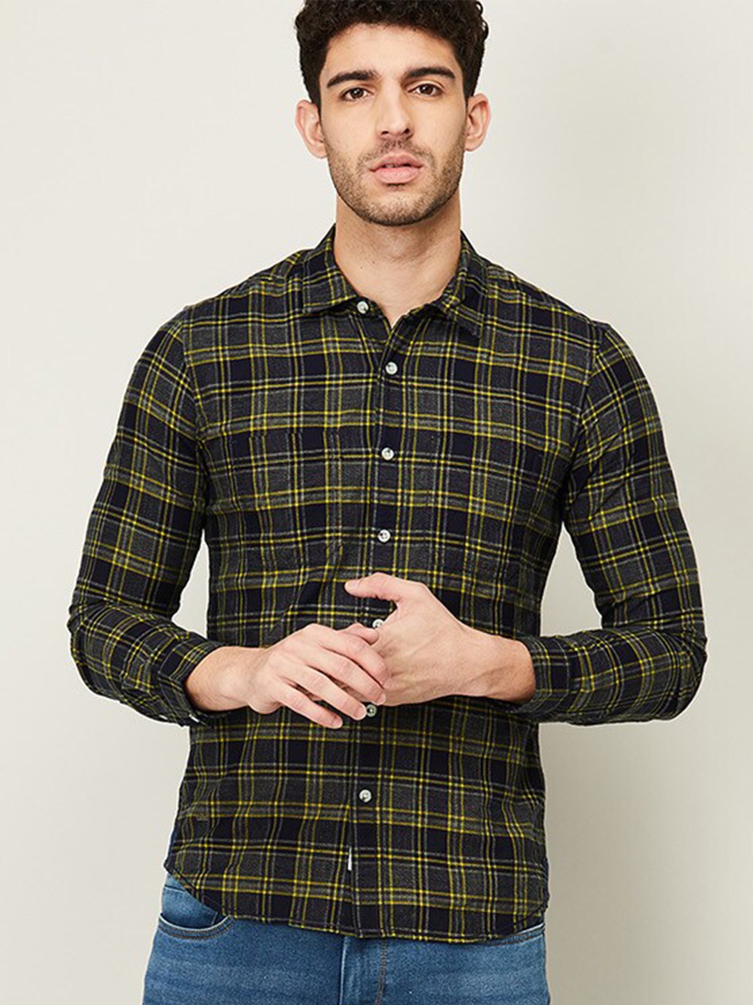 

Forca by Lifestyle Men Blue Slim Fit Tartan Checks Checked Casual Shirt