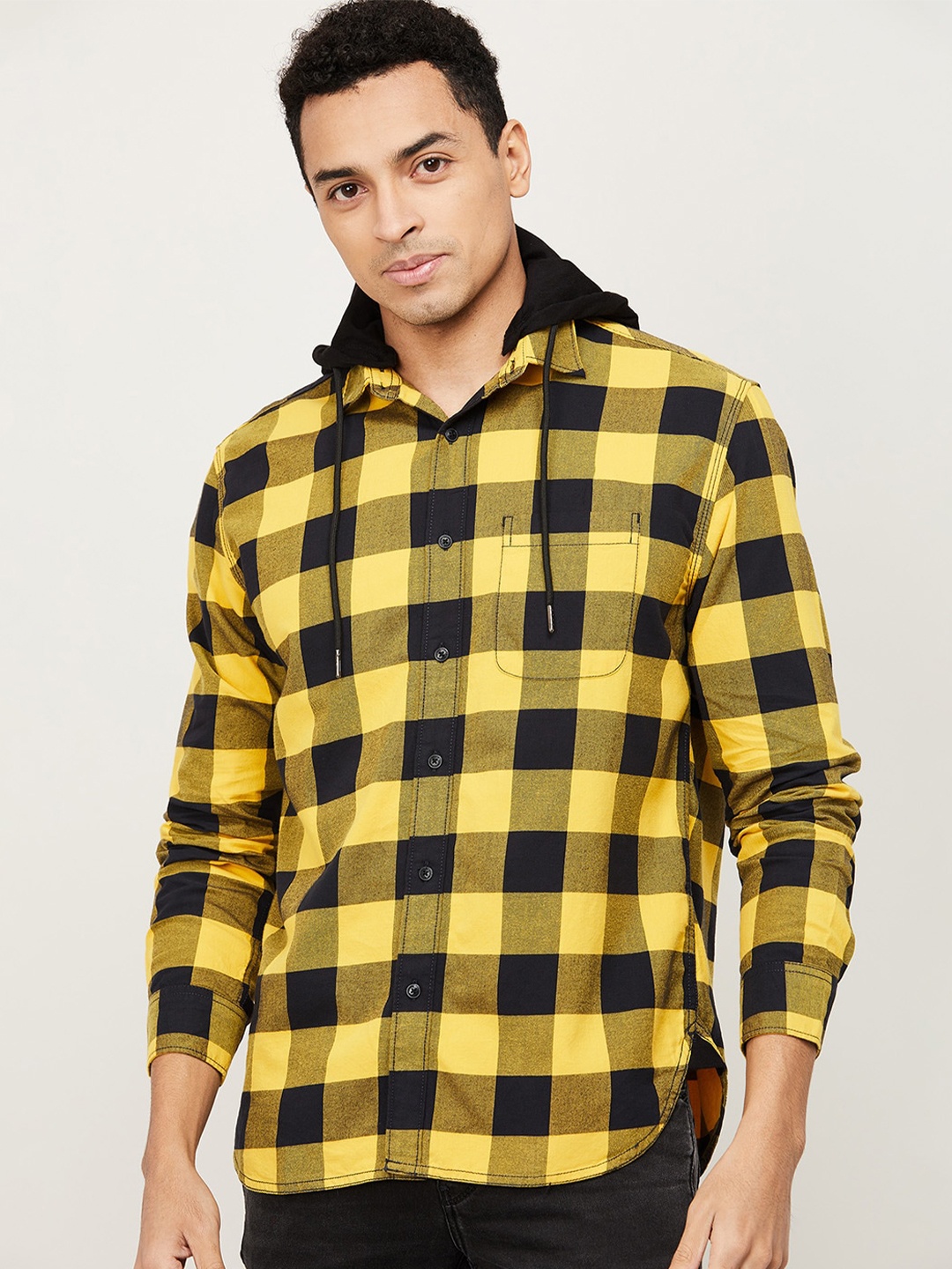 

Forca by Lifestyle Men Yellow Slim Fit Buffalo Checks Cotton Casual Shirt