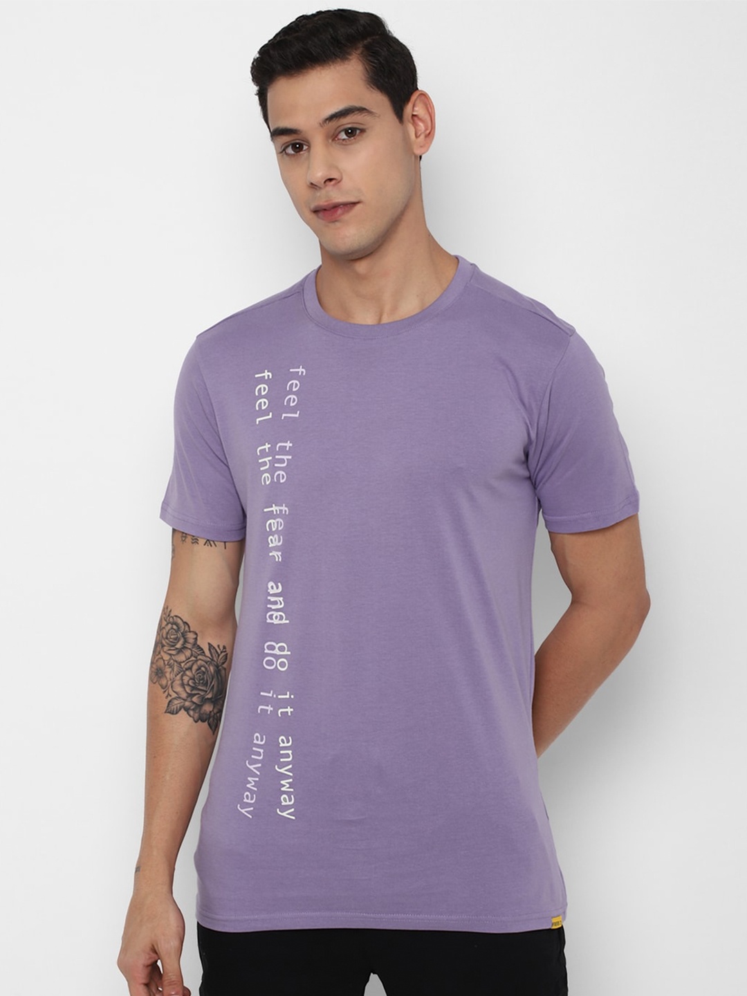 FOREVER 21 Men Purple & White Typography Printed Pure Cotton T-shirt