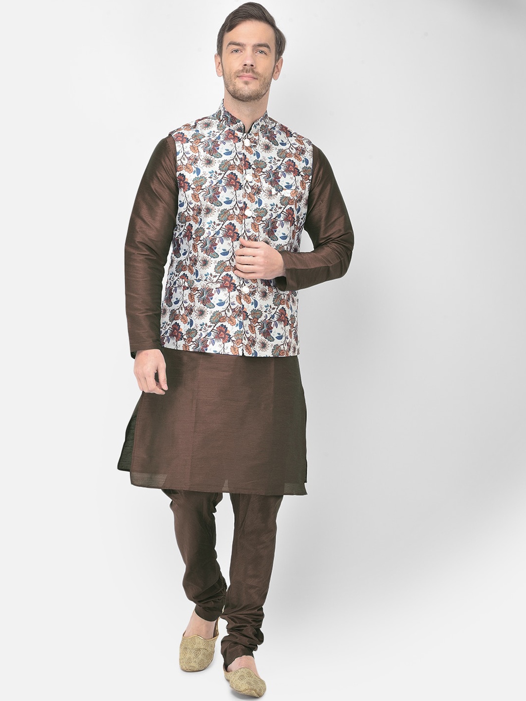 

SG LEMAN Men Brown Raw Silk Kurta with Churidar