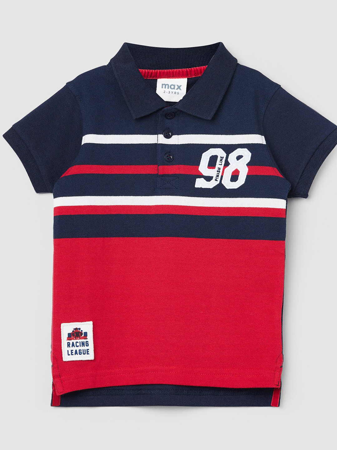 

max Boys Blue & Red Striped Polo Collar Cotton T-shirt