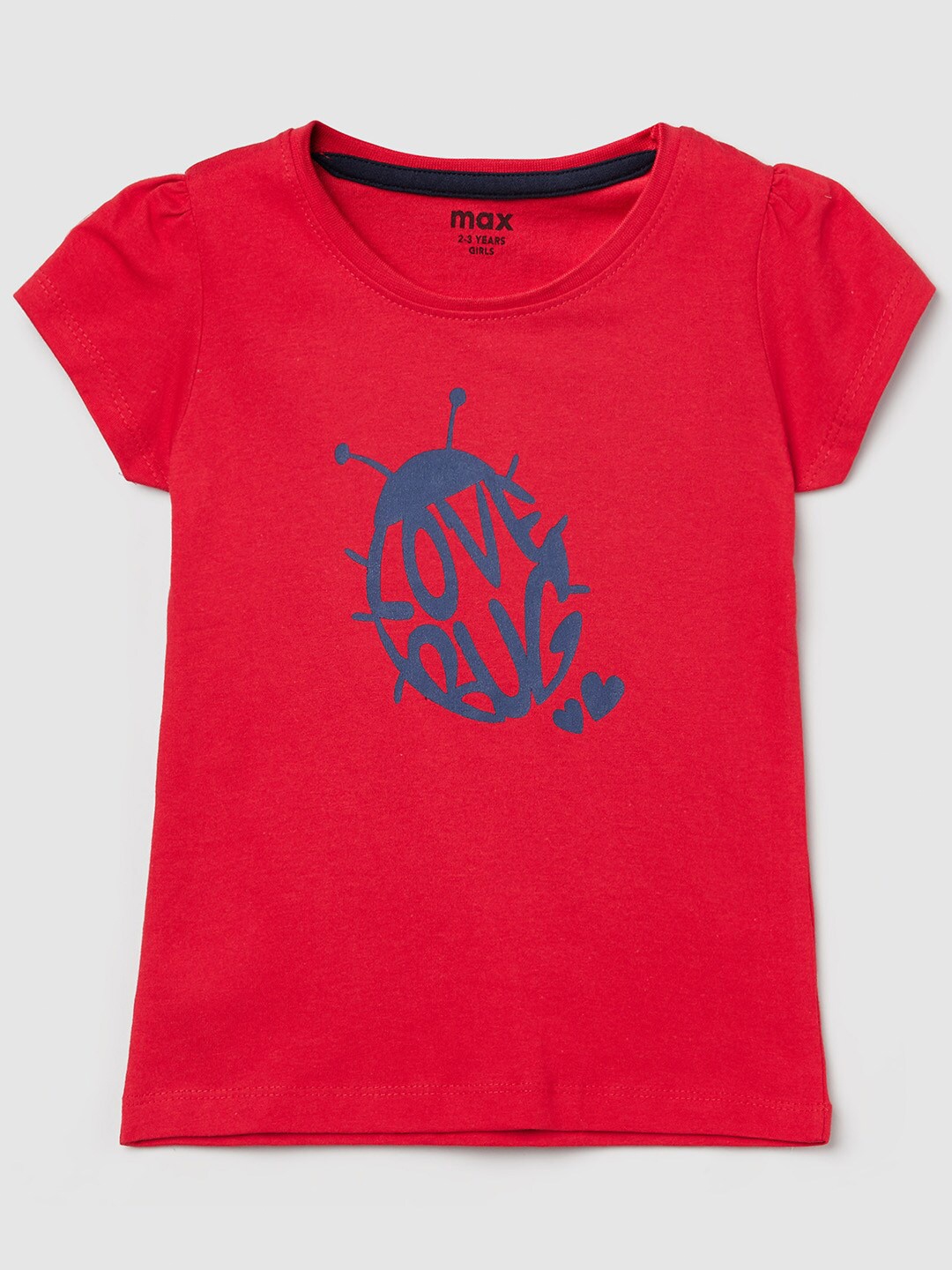 

max Girls Red Printed Puff Sleeves T-shirt