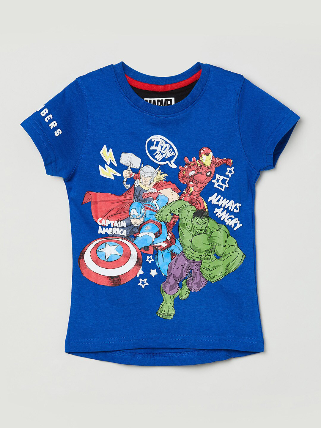 

max Boys Blue & Coral Typography Printed Pure Cotton T-shirt