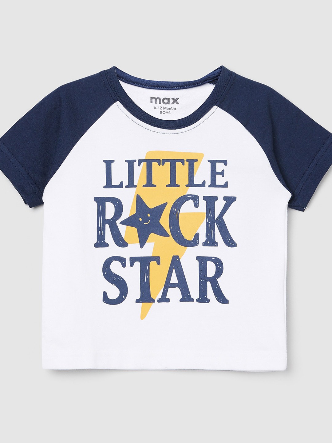 

max Boys White & Navy Blue Typography Printed T-shirt