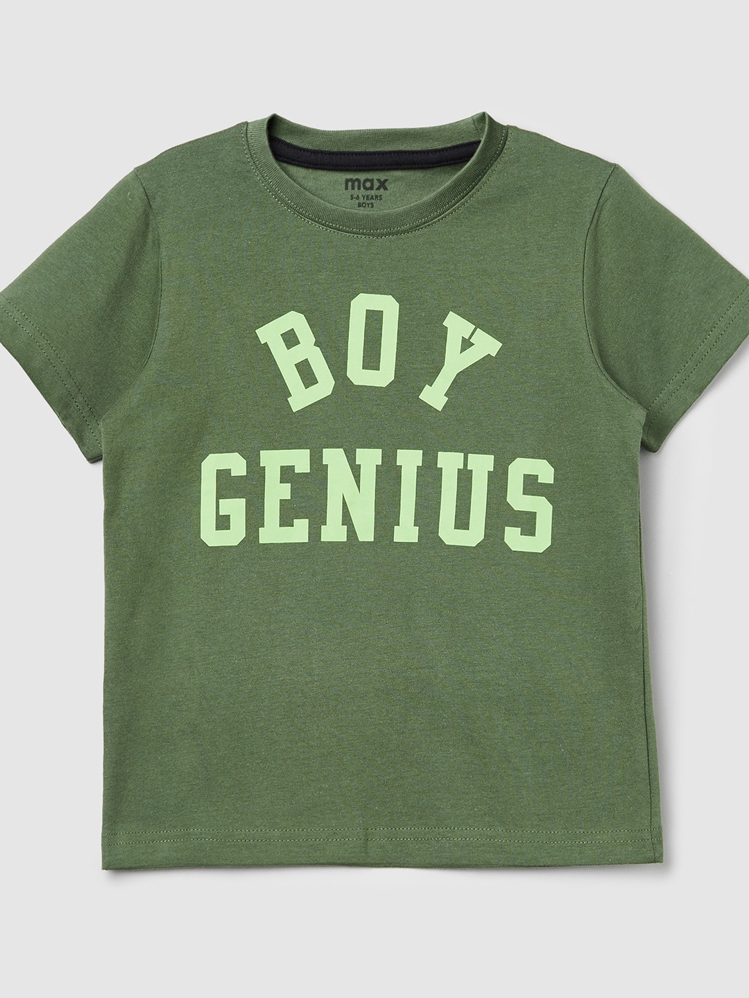 

max Boys Green Typography Printed Cotton T-shirt