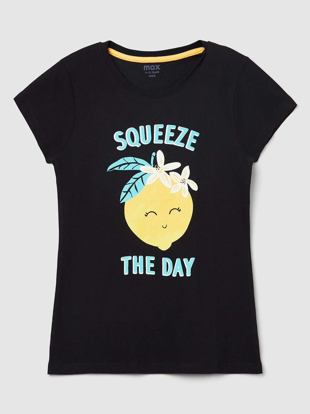 

max Girls Black Printed Applique T-shirt
