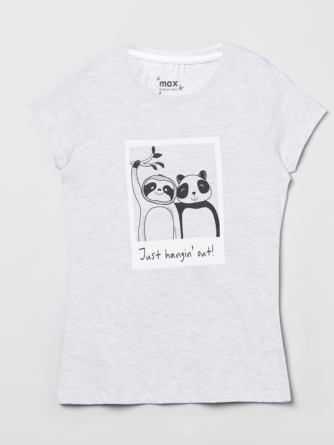 

max Girls Grey Melange Printed T-shirt