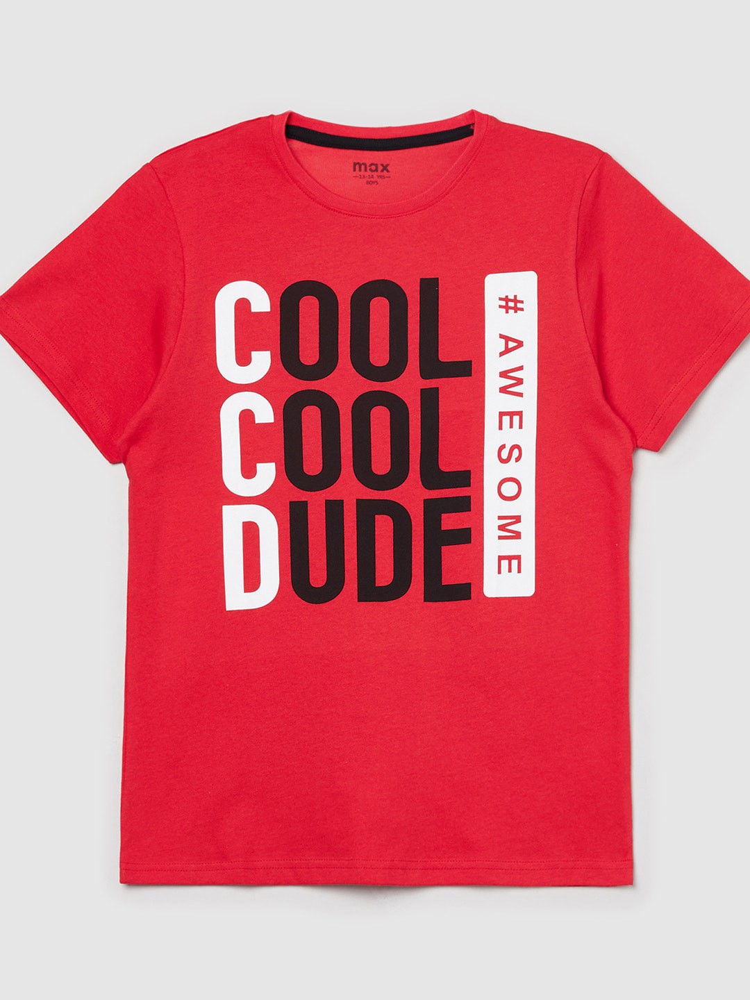 

max Boys Red & Black Typography Printed Cotton T-shirt
