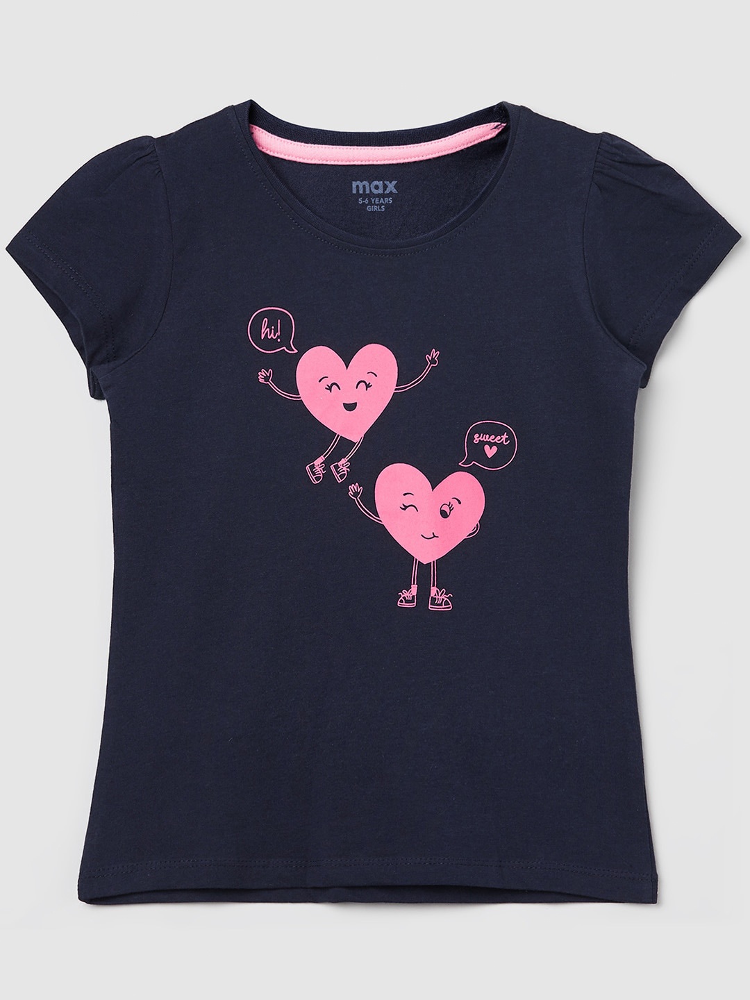 

max Girls Navy Blue Graphic Printed Pure Cotton T-shirt