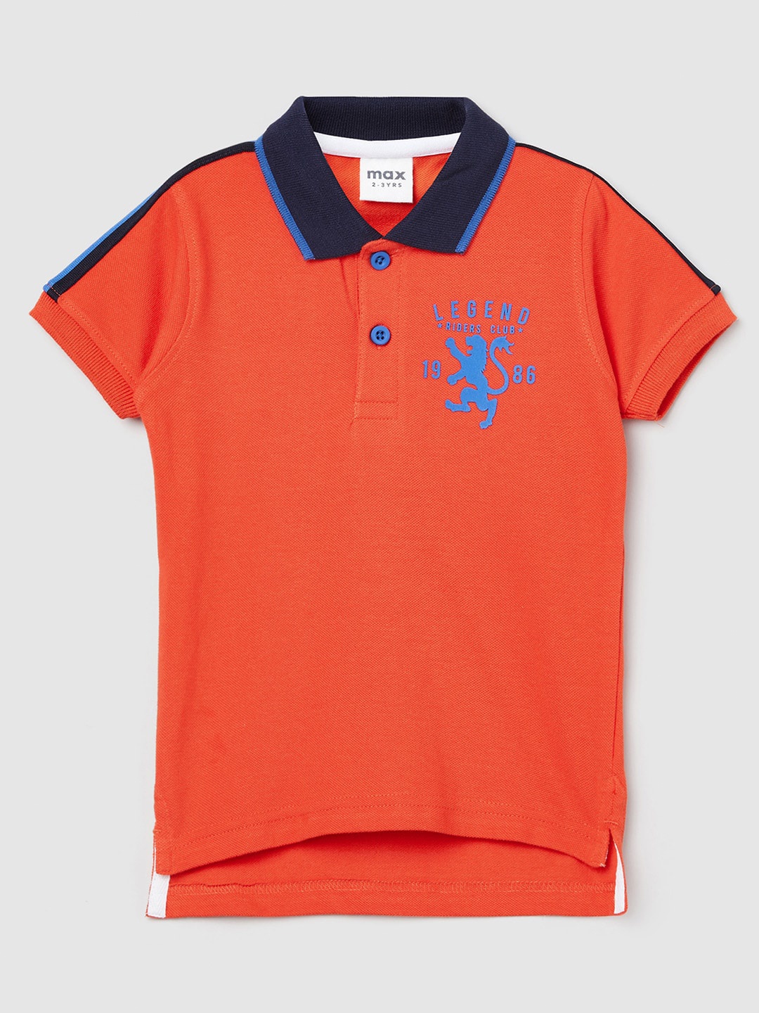 

max Boys Orange Typography Polo Collar Pure Cotton T-shirt