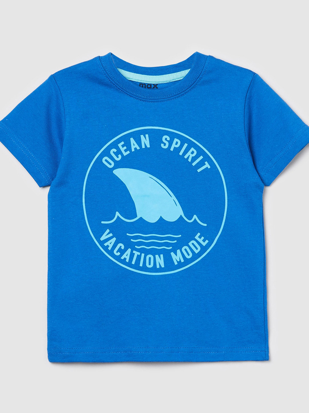 

max Boys Blue Typography Printed T-shirt, Turquoise blue