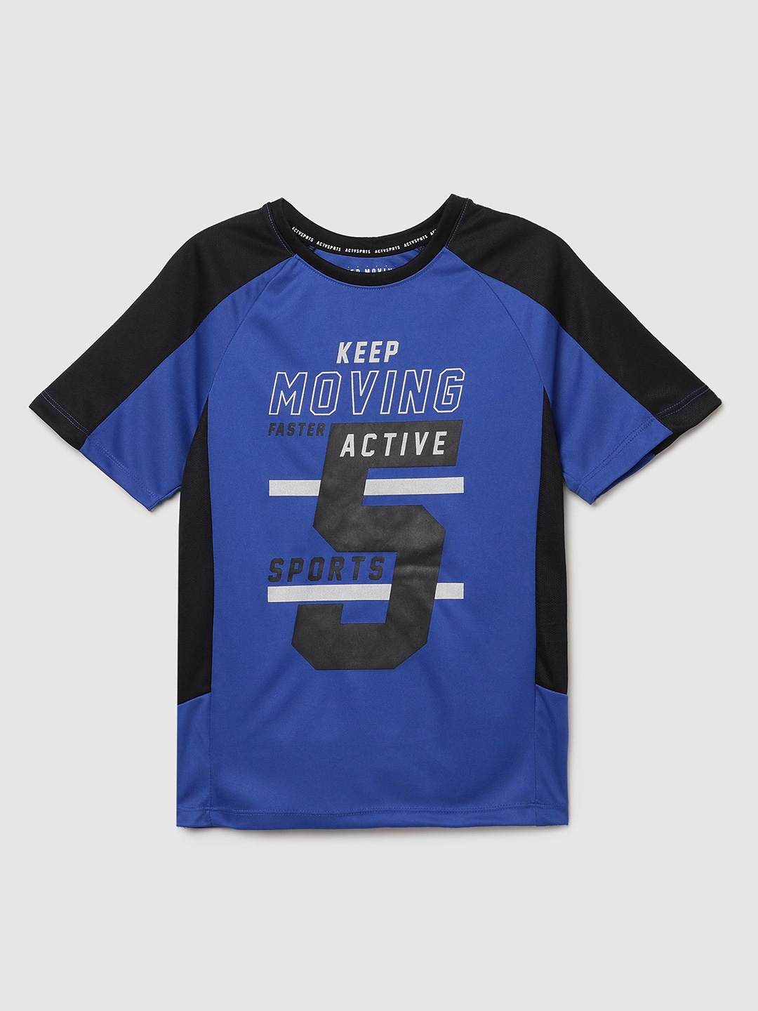 max Boys Blue & Black Typography Printed T-shirt