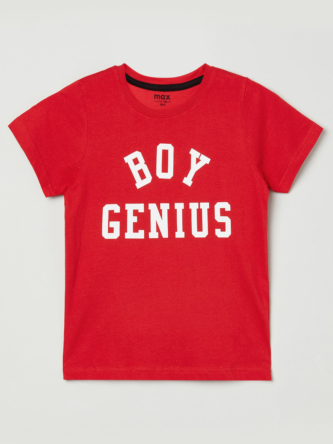 

max Boys Red & White Typography Printed Pure Cotton T-shirt