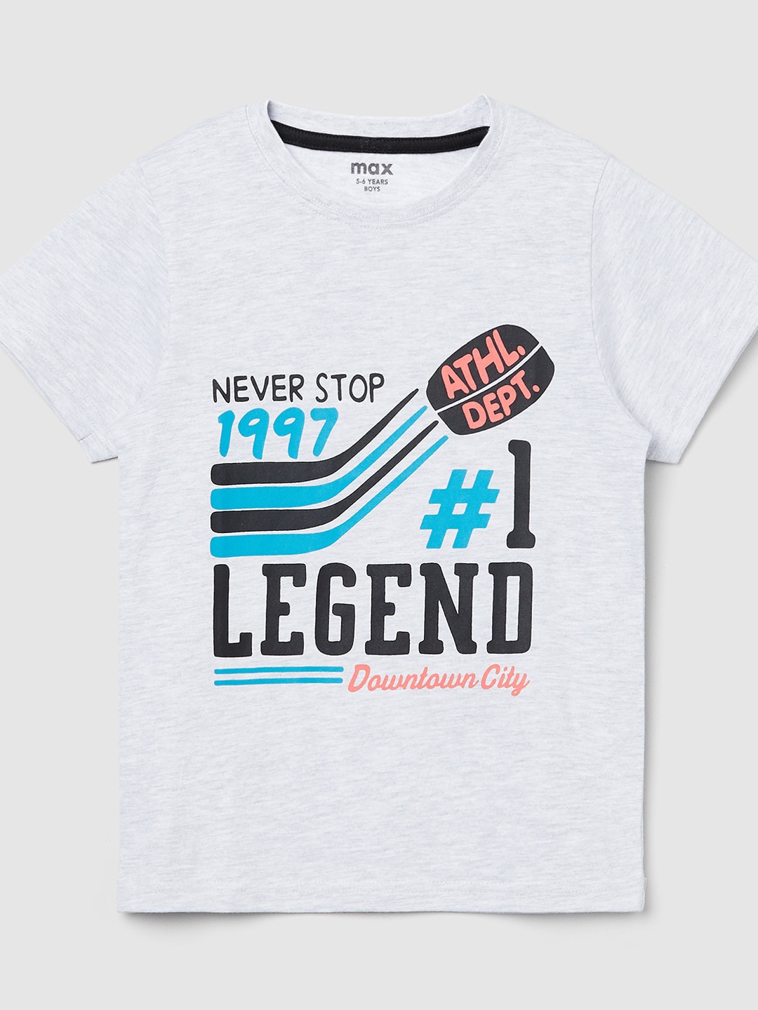 

max Boys Grey Typography Printed Pure Cotton T-shirt