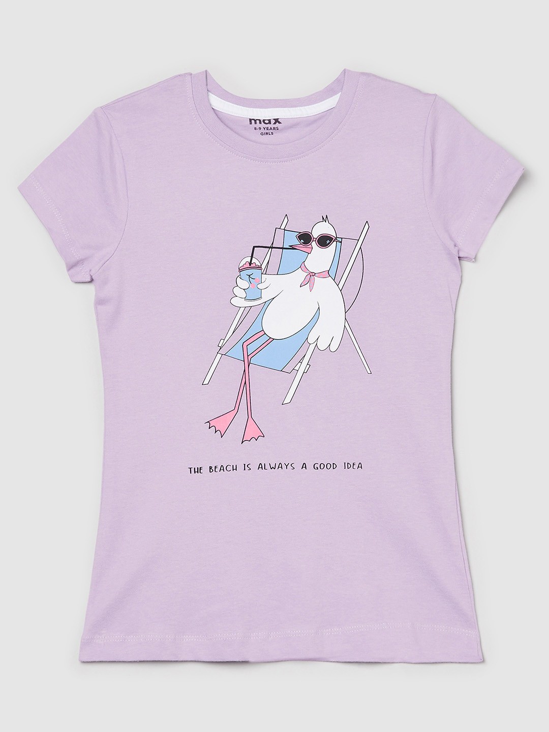 

max Girls Lavender & White Printed Extended Sleeves Cotton T-shirt