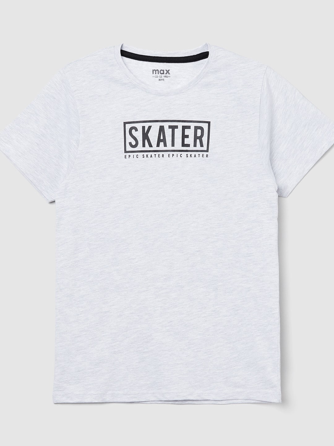 

max Boys White Melange Typography Printed T-shirt