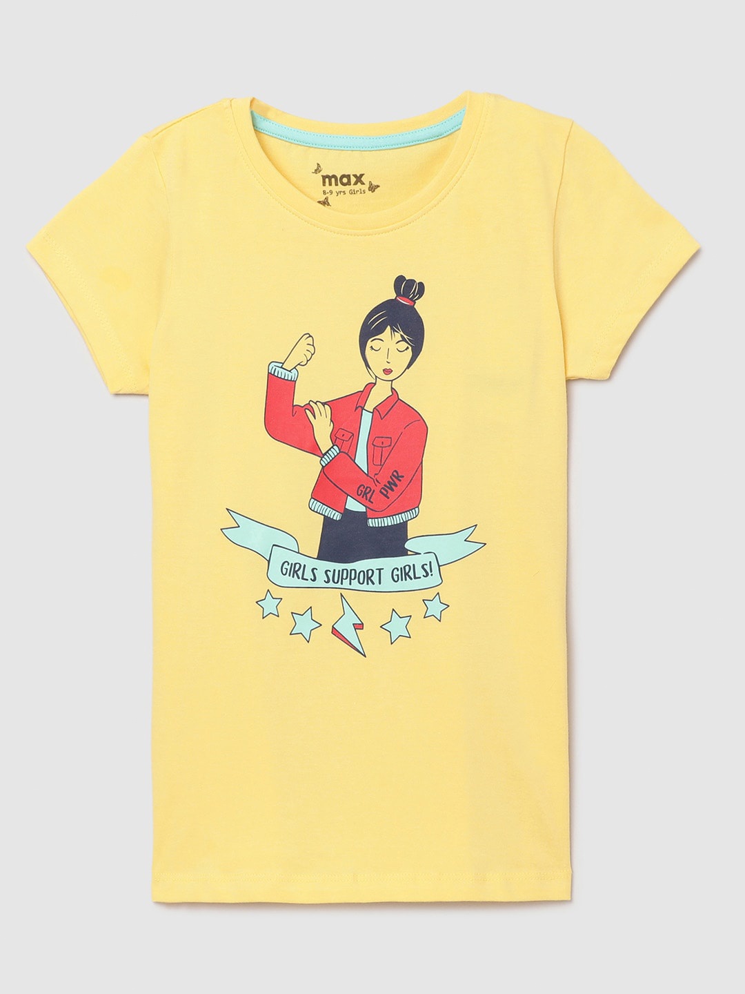 

max Girls Yellow Graphic Printed Pure Cotton T-shirt