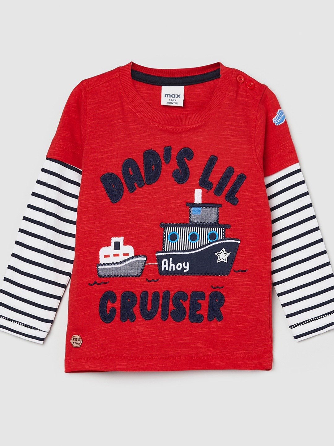

max Boys Red & Black Typography Printed Cotton T-shirt