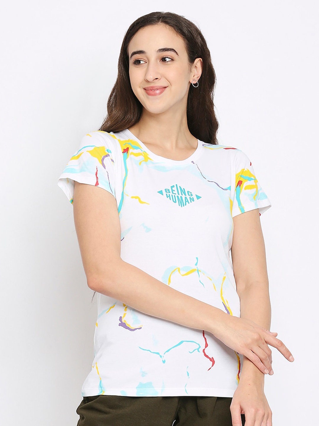 

Being Human Women White Printed Relaxed-Fit Pure Cotton T-shirt