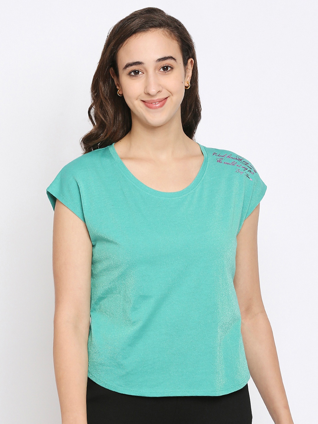 

Being Human Women Sea Green Extended Sleeves Relaxed Fit T-shirt