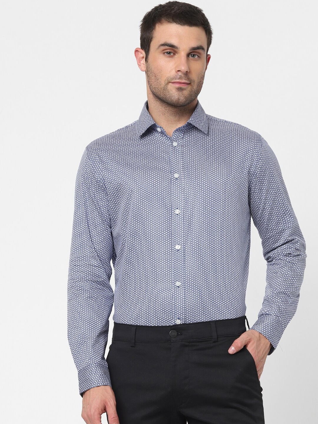

SELECTED Men Blue Slim Fit Printed Cotton Formal Shirt