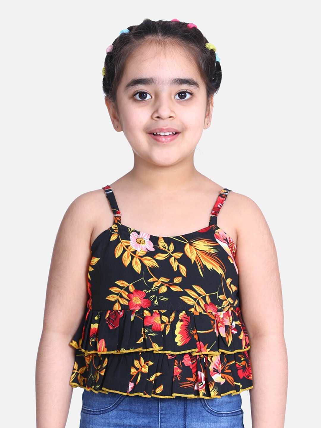 

Cutiekins Black Floral Printed Printed Peplum Top
