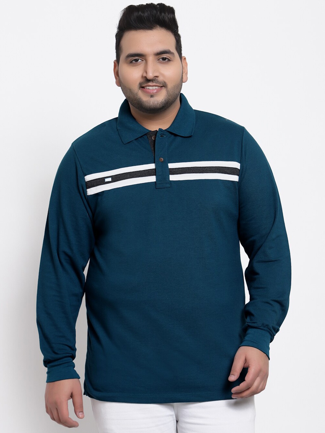 

Kalt Men Plus Size Teal Blue Polo Collar T-shirt