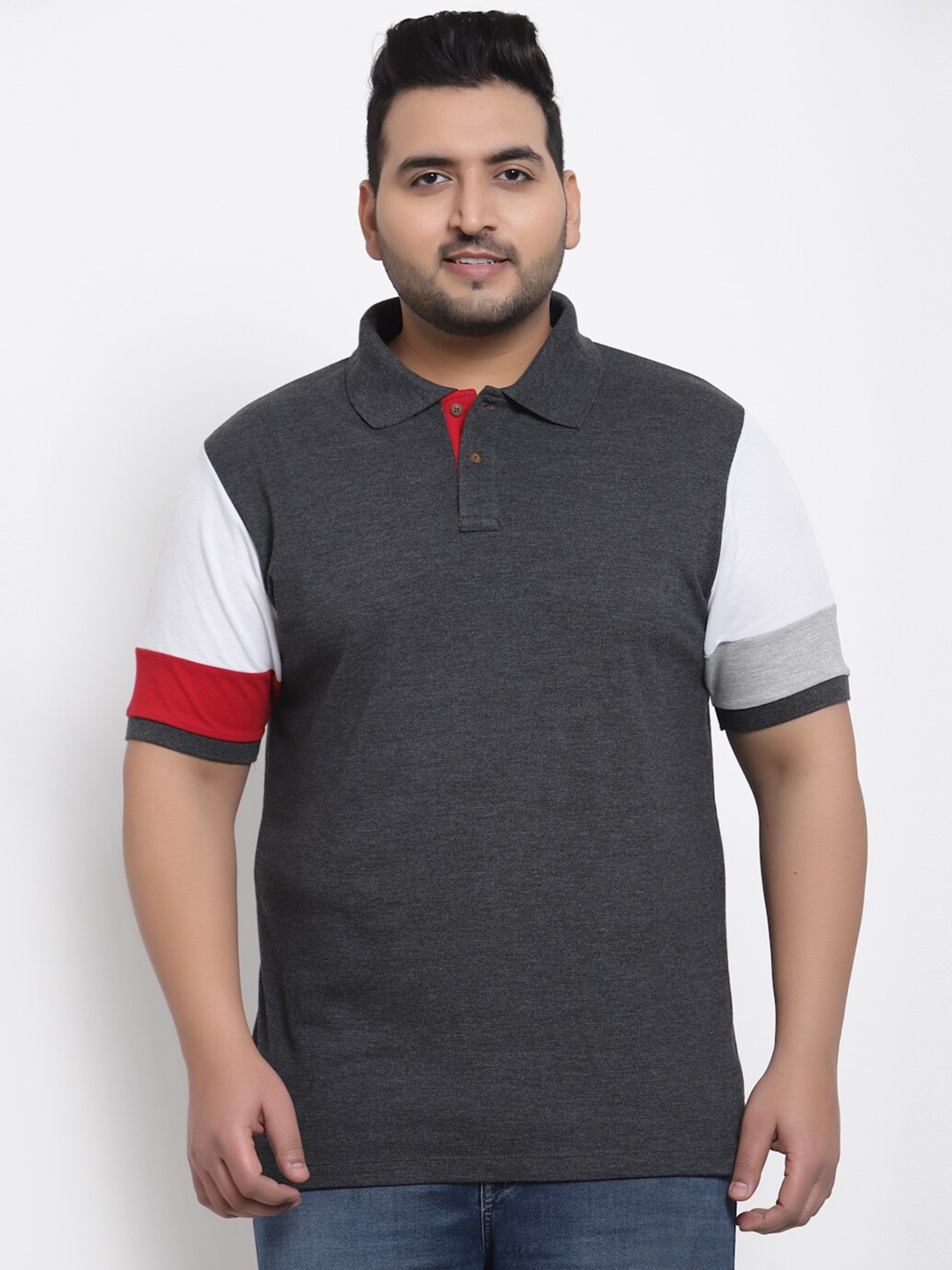 

Kalt Men Grey Colourblocked Regular Fit Plus Size T-shirt