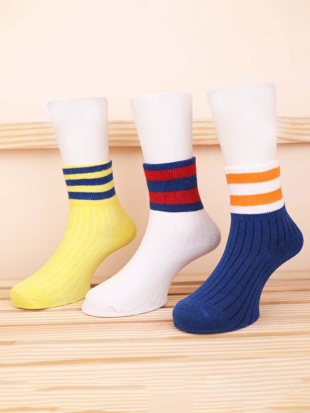 

FOOTPRINT 3 Pairs Infant Kids Patterned Ankle-Length Organic Cotton Socks, Multi