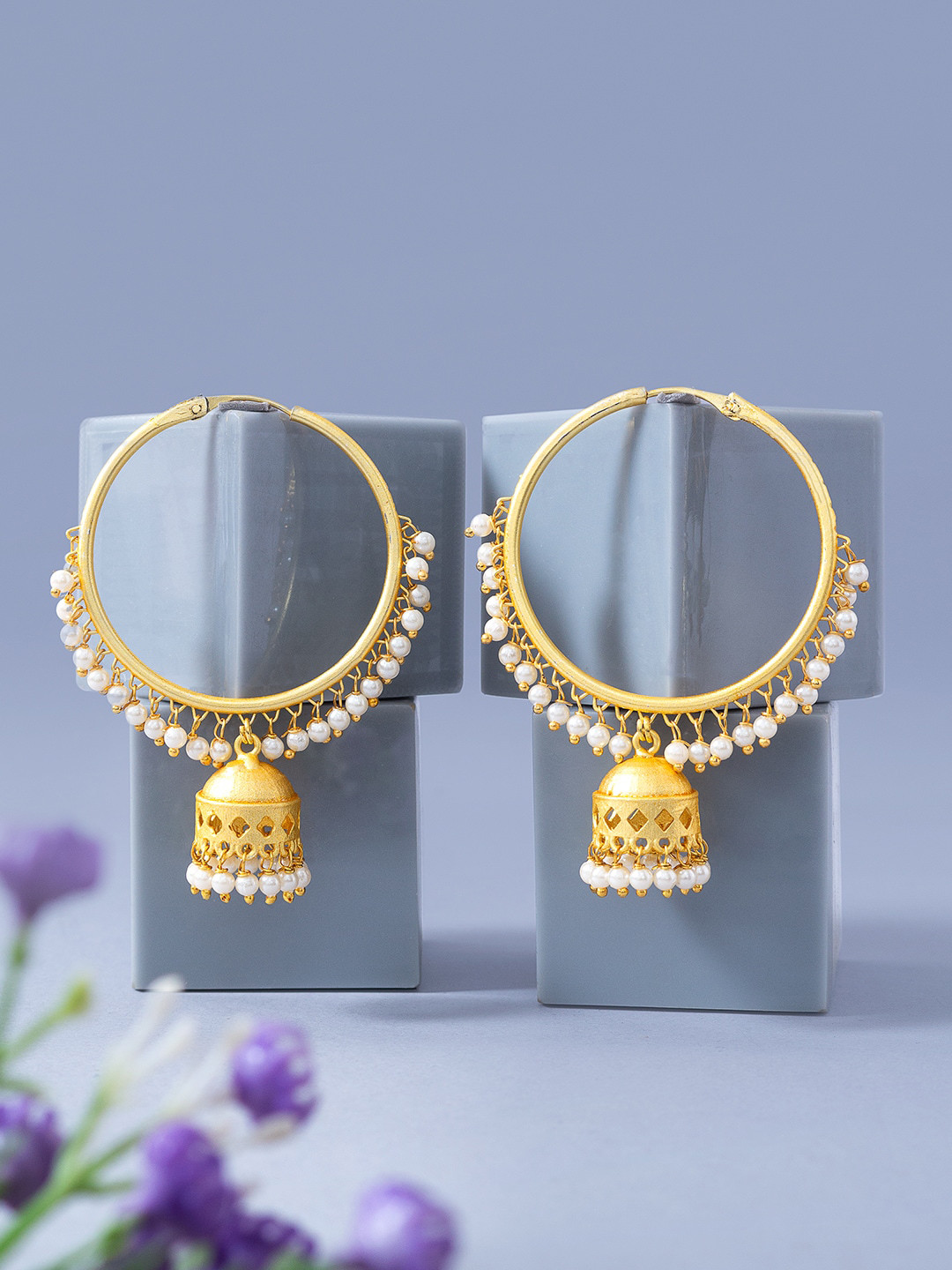 

Golden Peacock Gold-Toned & Beaded Circular Hoop Earrings