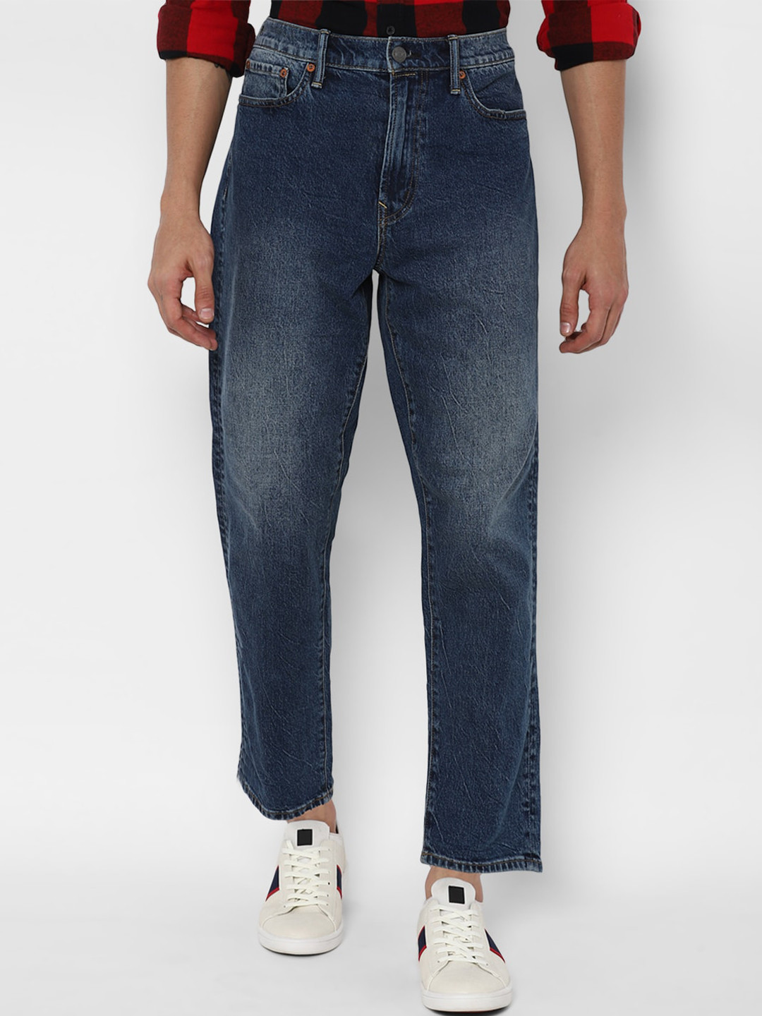 

AMERICAN EAGLE OUTFITTERS Men Blue Slim Fit Light Fade Cropped Jeans