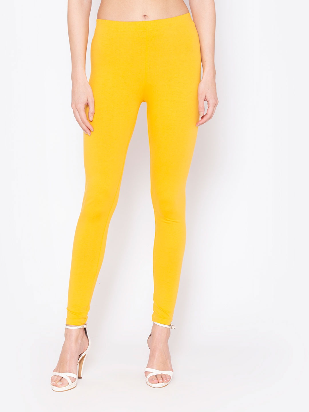 

GROVERSONS Paris Beauty Women Yellow Solid Cotton Ankle-Length Leggings